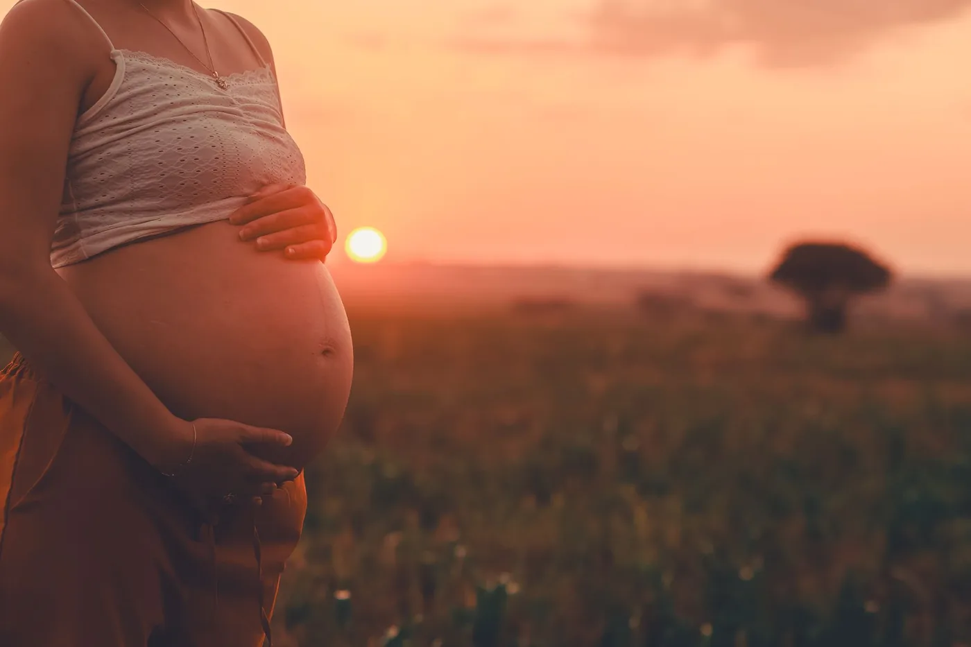 silueta těhotné ženy při západu slunce
